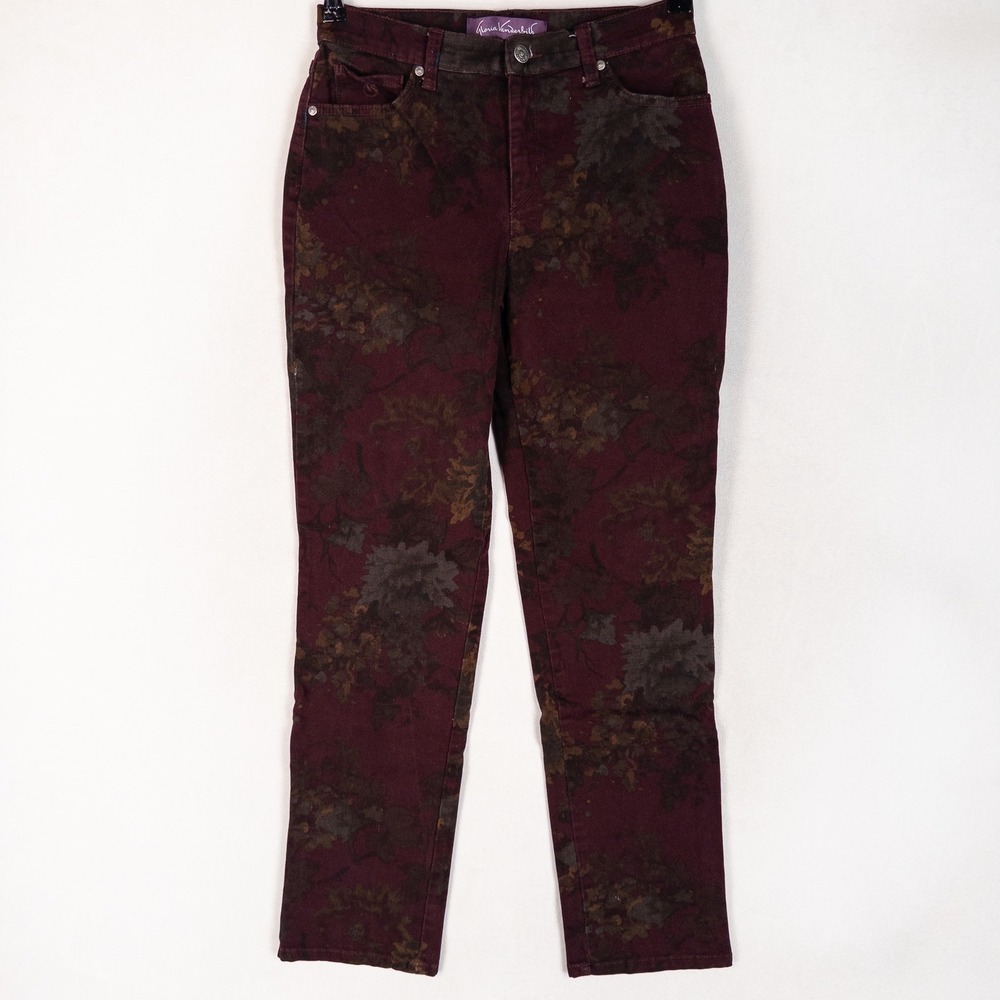 Gloria Vanderbilt Womens Amanda Jeans Missy 4 Burgundy Floral Autumn Stretch